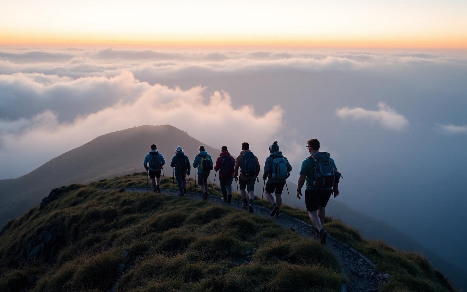 Đoàn trekking trên sống núi
